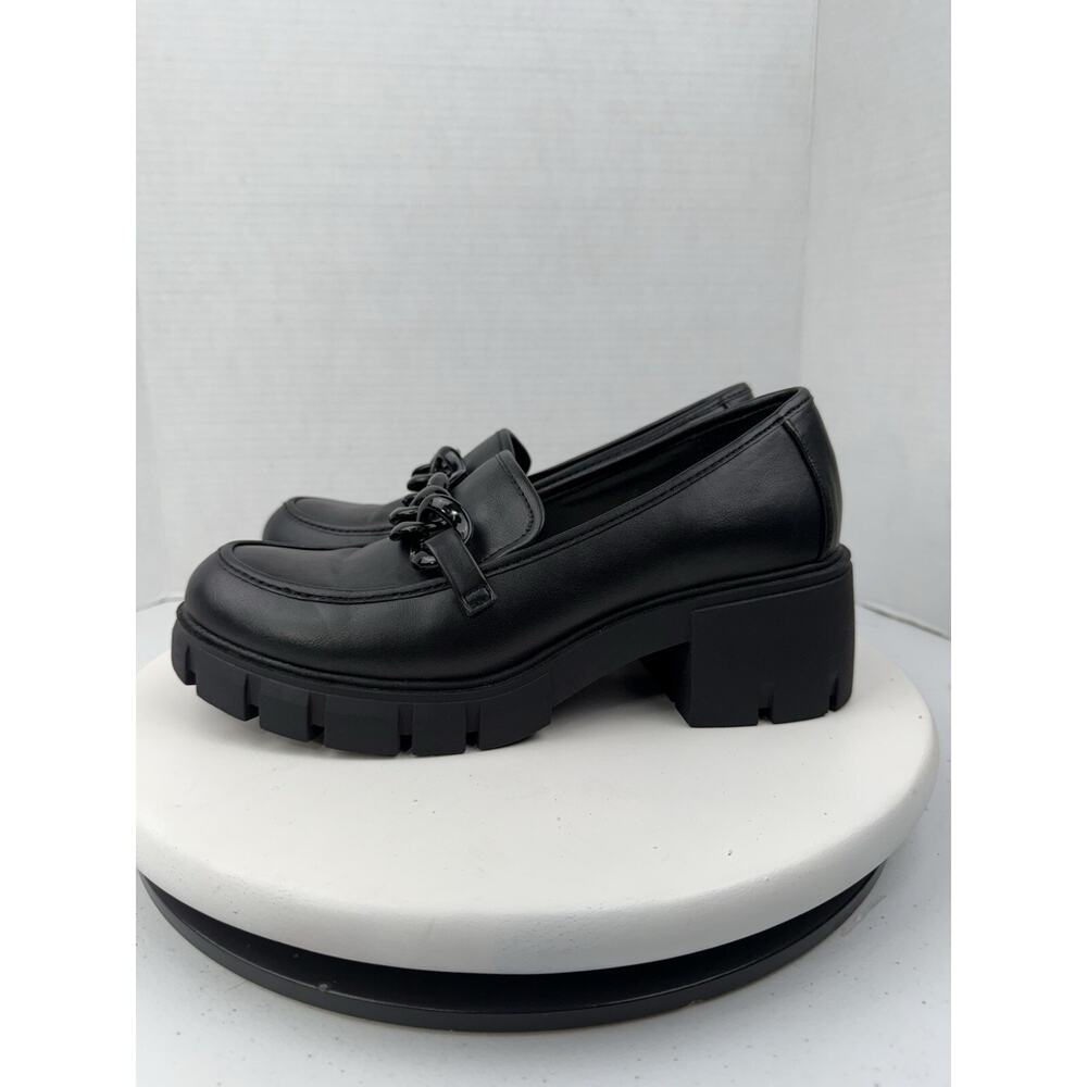 Madden NYC Nakos Womens Size 9 Black Faux Leather Platform Loafers Chain Shoes